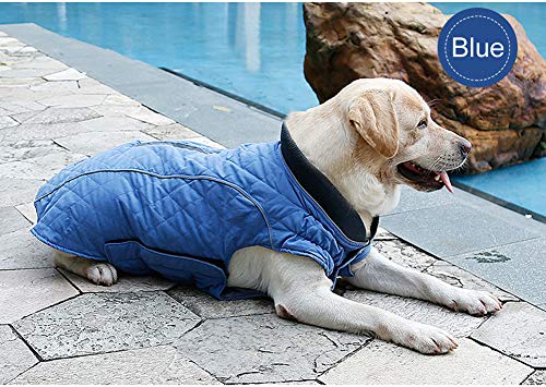 Komate Abrigo de Invierno para Perros Chaleco cálido con Vestido de Rayas Reflectantes para Perros pequeños medianos Grandes (M (Cofre: 50-58cm), Azul)