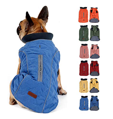 Komate Abrigo de Invierno para Perros Chaleco cálido con Vestido de Rayas Reflectantes para Perros pequeños medianos Grandes (M (Cofre: 50-58cm), Azul)