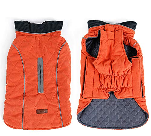 Komate Abrigo de Invierno para Perros Chaleco cálido con Vestido de Rayas Reflectantes para Perros pequeños medianos Grandes (XXXL (Cofre: 76-90cm), Naranja)