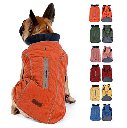 Komate Abrigo de Invierno para Perros Chaleco cálido con Vestido de Rayas Reflectantes para Perros pequeños medianos Grandes (XXXL (Cofre: 76-90cm), Naranja)