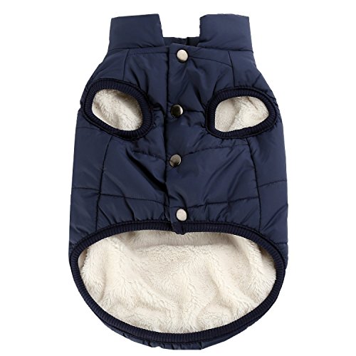 Komate Chaqueta Polar de Invierno para Perros Cómodo Abrigo Suave y cálido para Clima frío con Nieve Chaqueta Cortavientos para Perros y Mascotas (XS (Pecho 32 cm), Azul)