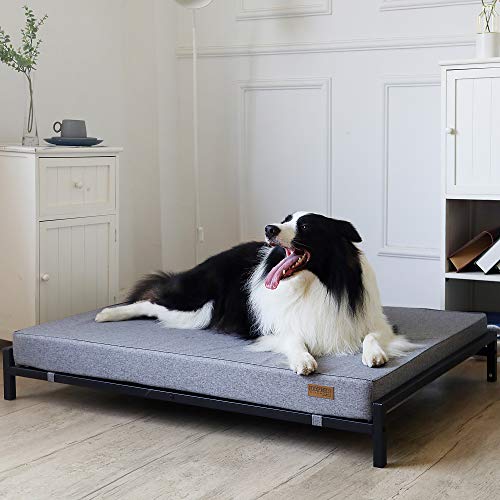 KOPEKS Cama Elevada con Colchón para Perros y Mascotas Tamaño Extra Grande XL - Gris y Negro