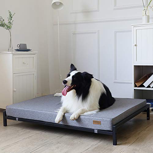 KOPEKS Cama Elevada con Colchón para Perros y Mascotas Tamaño Extra Grande XL - Gris y Negro