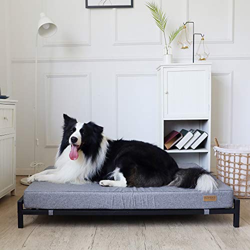 KOPEKS Cama Elevada con Colchón para Perros y Mascotas Tamaño Extra Grande XL - Gris y Negro