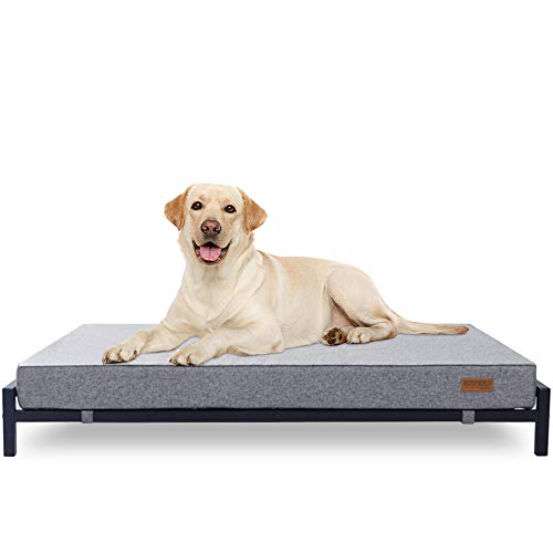 KOPEKS Cama Elevada con Colchón para Perros y Mascotas Tamaño Extra Grande XL - Gris y Negro