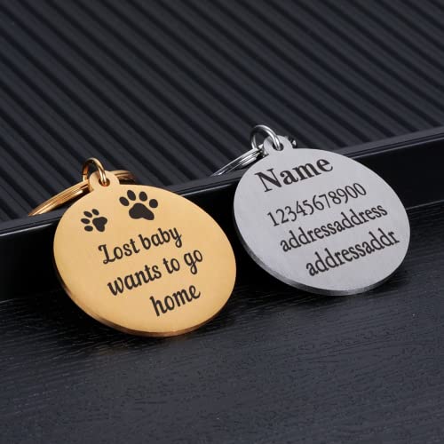 krui Chapa Perro Grabada Personalizada,Collares para Perros Personalizados,Collares Perros Personalizados,Placas para Perros Grabadas,Collar para Perros con Nombre (Oro)