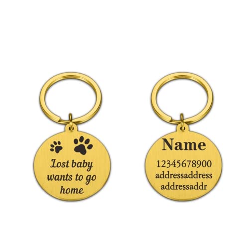 krui Chapa Perro Grabada Personalizada,Collares para Perros Personalizados,Collares Perros Personalizados,Placas para Perros Grabadas,Collar para Perros con Nombre (Oro)