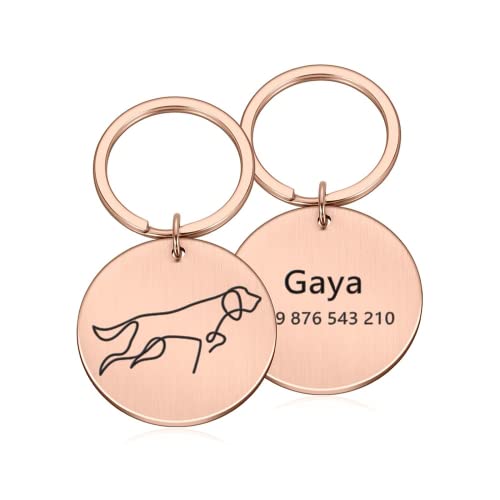 krui Chapa Perro Grabada Personalizada,Collares Perros Personalizados,Chapa Perro Grabada,Collar para Perros con Nombre,Collares Seresto para Perros,Pajaritas para Perros (Estilo uno,Oro Rosa)