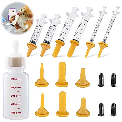 KTL Dispensador de Alimentación para Mascotas, Jeringa de Agua para Cachorros con 6 Pezones,Botella de Alimentación para Pequeños Cachorros Gatitos (13PCS)