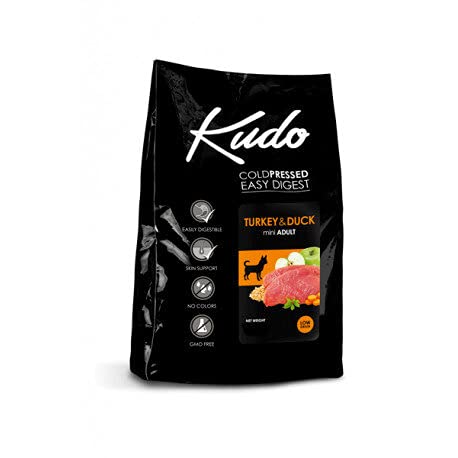 Kudo Pienso Seco Prensado en Frío para Perros Adultos de Tamaño Pequeño. Receta Natural Adulto Mini Pavo Y Pato 3Kg. Sin Gluten. Elaborado con Ingredientes Naturales