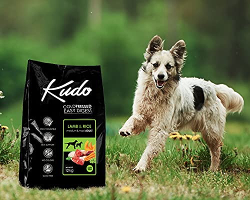 Kudo Pienso Seco Prensado en Frío para Perros Adultos de Todos los Tamaños. Receta Natural Adulto Cordero. Sin Gluten. Elaborado con Ingredientes Naturales (3 Kg)