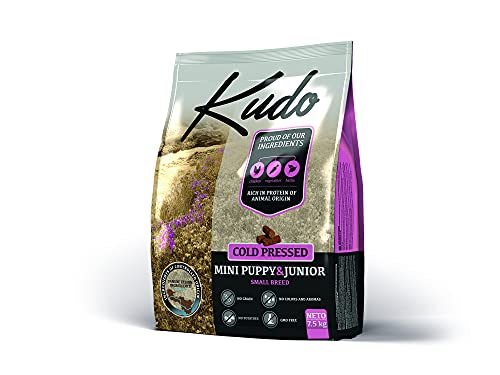 Kudo Pienso Seco Prensado en Frío para Perros Jóvenes de Tamaño Pequeño. Receta Natural Junior Mini Pollo Grain Free. Sin Gluten. Elaborado con Ingredientes Naturales (2,5 Kg)