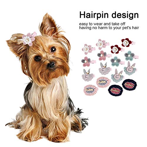 KUIDAMOS 8 Juegos de Tela de Moda para Mascotas, Perros, Gatos, Lazo, Horquilla de Flores, Pinza para el Cabello, Accesorios para el Cabello Rosa, Accesorios para el Cuidado del Perrito y Gatito