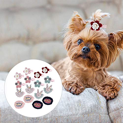 KUIDAMOS 8 Juegos de Tela de Moda para Mascotas, Perros, Gatos, Lazo, Horquilla de Flores, Pinza para el Cabello, Accesorios para el Cabello Rosa, Accesorios para el Cuidado del Perrito y Gatito