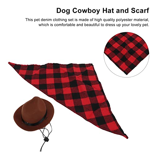 KUIDAMOS Accesorios de Disfraz de Vaquero para Mascotas, Sombrero Y Bufanda de Vaquero para Perros Divertidos Y Hermosos Ajustables para Perros Pequeños para Fotografía(marrón + Rojo)