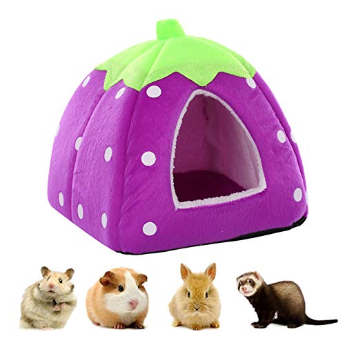 Kuoser Casa de invierno para mascotas de animales pequeños, cama caliente multifuncional de fresa, saco de dormir portátil antideslizante para hámster Guinea ardilla chinchilla erizo