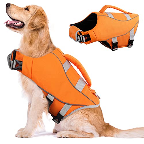 Kuoser Chaleco salvavidas para perro con ribete reflectante, chaleco salvavidas ajustable, traje de baño para perros pequeños, medianos y grandes en la piscina o en barco