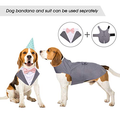 Kuoser Traje de Esmoquin para Perros de Tamaño Pequeño/Mediano/Grande, Ropa para Mascotas, Camisa para Cachorros con Lazo Rosa Extraíble, Disfraz Formal para Bodas y Festivales