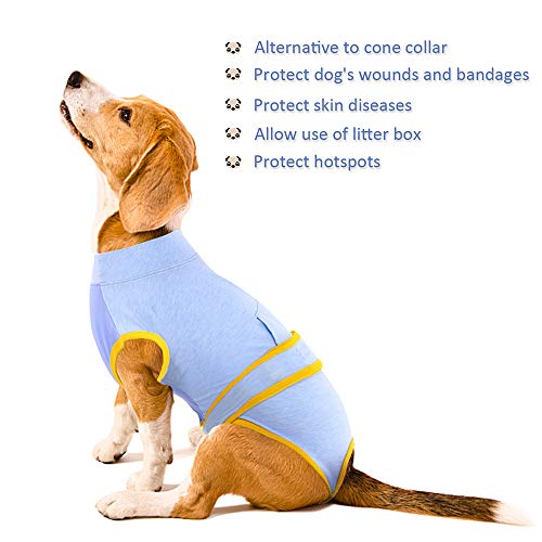 Kuoser Traje de recuperación de perro para tamaño pequeño/mediano/grande, protector de heridas abdominales de gato/enfermedad de la piel, cachorro después de la cirugía