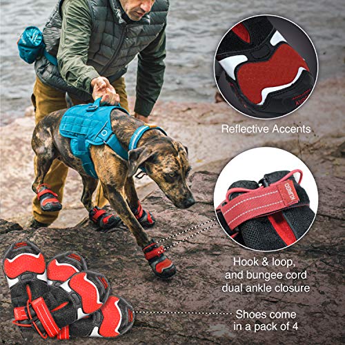 Kurgo Blaze Cross Zapatos para Perro, Botas para Perro, Zapatos para Perros Resistentes al Agua, Protectores de Patas para Todas Las Estaciones, Botas Reflectantes para Nieve, XL, Rojo/Negro