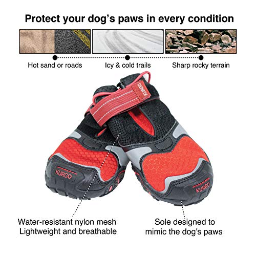 Kurgo Blaze Cross Zapatos para Perro, Botas para Perro, Zapatos para Perros Resistentes al Agua, Protectores de Patas para Todas Las Estaciones, Botas Reflectantes para Nieve, XL, Rojo/Negro