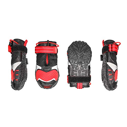 Kurgo Blaze Cross Zapatos para Perro, Botas para Perro, Zapatos para Perros Resistentes al Agua, Protectores de Patas para Todas Las Estaciones, Botas Reflectantes para Nieve, XL, Rojo/Negro