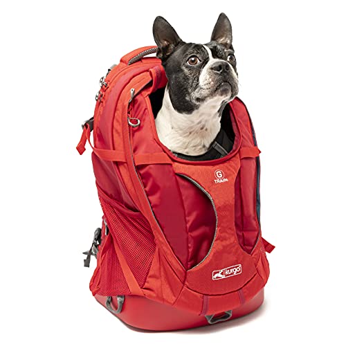 Kurgo G-Train, Mochila para Perros Pequeños y Gatos, Transportín, Base Impermeable, Viajes y Excursiones, Rojo