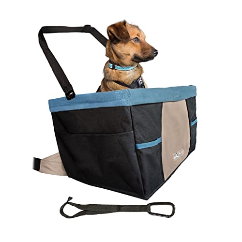 Kurgo Rover, Asiento de Coche para Perros, Asiento Elevador para Mascotas, Incluye Correa de Seguridad, Negro/Azul