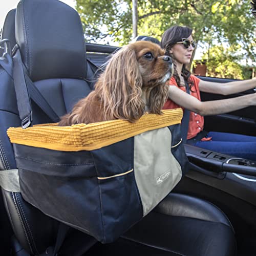 Kurgo Skybox, Asiento de Coche para Perros, Asiento Elevador para Mascotas, Cinturón de Seguridad, Contra Mareos, Negro/Naranja