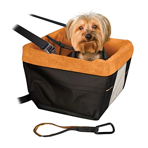 Kurgo Skybox, Asiento de Coche para Perros, Asiento Elevador para Mascotas, Cinturón de Seguridad, Contra Mareos, Negro/Naranja