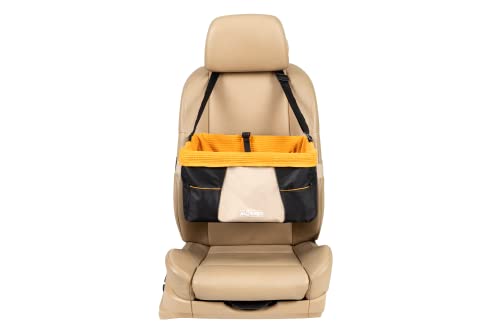 Kurgo Skybox, Asiento de Coche para Perros, Asiento Elevador para Mascotas, Cinturón de Seguridad, Contra Mareos, Negro/Naranja