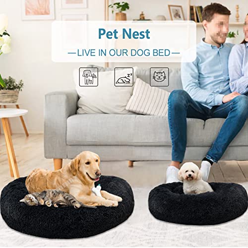 KZhanmy Cama Perro Grande Redonda Cama de Perros Gatos Cómodo Suave Cálido Felpa Donut,Antiestres Lavables con Usable Parte Inferior Antideslizante Cojin,12 Colores-Black||S-50cm/19.6in