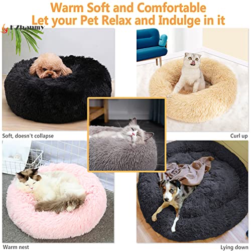 KZhanmy Cama Perro Grande Redonda Cama de Perros Gatos Cómodo Suave Cálido Felpa Donut,Antiestres Lavables con Usable Parte Inferior Antideslizante Cojin,12 Colores-Black||S-50cm/19.6in