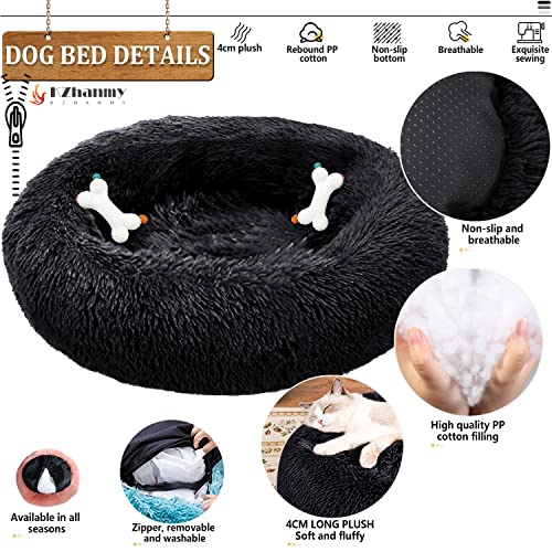 KZhanmy Cama Perro Grande Redonda Cama de Perros Gatos Cómodo Suave Cálido Felpa Donut,Antiestres Lavables con Usable Parte Inferior Antideslizante Cojin,12 Colores-Black||S-50cm/19.6in