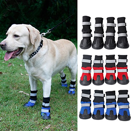 L-Peach 4PCS 4 Pcs Botas de Perro Zapatos Protectores de patas Antideslizantes Impermeables Ligeros con Cinta Reflectante de Velcro para Lluvia Nieve Anti Frío y Calor Rojo XL