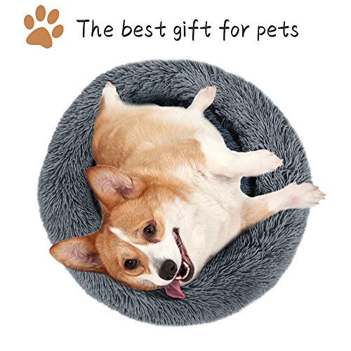 laamei Cama Redonda para Mascotas Deluxe para Gatos y Perros Pequeños y Medianos con Cojín Suave para Nido de Donut Cama de Dormir Peluda Cueva Lavable para Cuatro Estaciones(S/M/L) Color Sólido