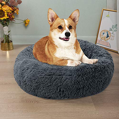 laamei Cama Redonda para Mascotas Deluxe para Gatos y Perros Pequeños y Medianos con Cojín Suave para Nido de Donut Cama de Dormir Peluda Cueva Lavable para Cuatro Estaciones(S/M/L) Color Sólido