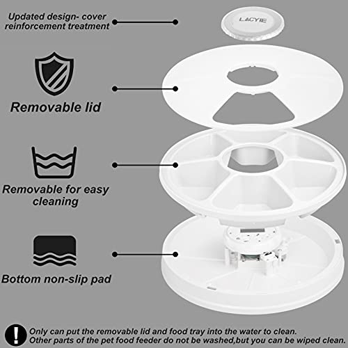 Lacyie Comedero Automático para Perros y Gatos, Dispensador de Comida automático con Temporizador, 6 Dispensador de Alimentos Secos y húmedos para Perros, Gatos, Conejos y Mascotas Pequeñas