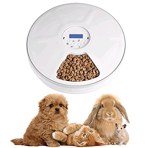 Lacyie Comedero Automático para Perros y Gatos, Dispensador de Comida automático con Temporizador, 6 Dispensador de Alimentos Secos y húmedos para Perros, Gatos, Conejos y Mascotas Pequeñas