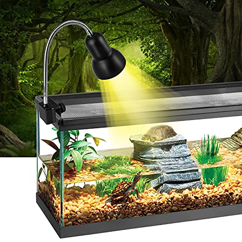 Lámpara de Calor para Reptiles, KEEHOM Lámpara de Calor para Tortugas Terrario Acuario Reptiles con Bombillas de 50 W + 25 W, Lámpara de Punto de Calor Giratoria UVA + UVB de 360 ​​°