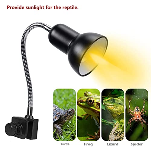 Lámpara de Calor para Reptiles, KEEHOM Lámpara de Calor para Tortugas Terrario Acuario Reptiles con Bombillas de 50 W + 25 W, Lámpara de Punto de Calor Giratoria UVA + UVB de 360 ​​°