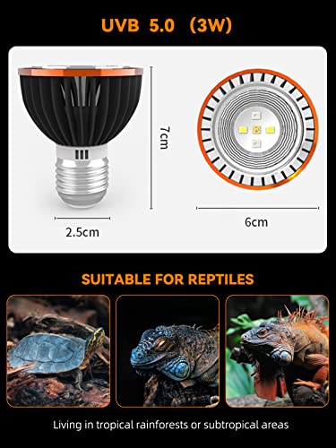 Lámpara tortuga Mxmoonant 3W E27, lámpara solar UV para reptiles, lámpara de luz UVA + UVB para tortugas / reptiles / lagartos / acuario / camaleón / serpiente ...