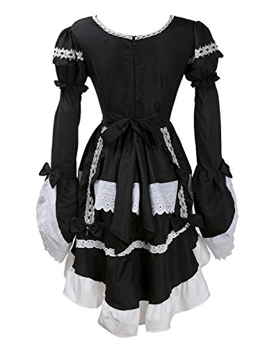 LATH.PIN Bowknot Lolita Vestidos de niña para mujer, clásico, disfraz de doncella, disfraz para Halloween, noche, cóctel, fiesta de Navidad (negro)