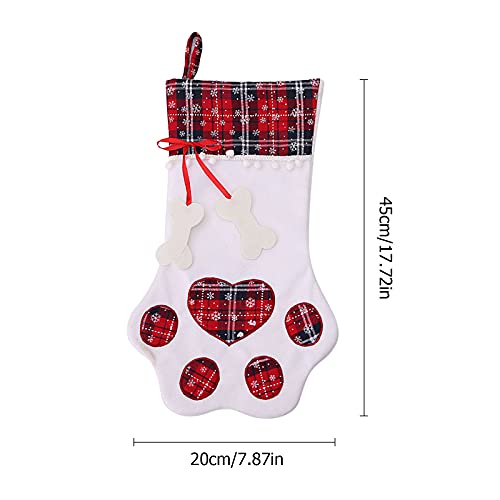 Lechnical Calcetín navideño para Mascotas Calcetín navideño con Patas de Perro con Anillo y Etiquetas de Hueso Chimenea navideña para Colgar para decoración navideña y Adornos navideños (45 * 20 CM)