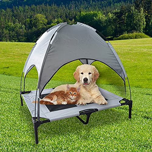 Lechnical Cama elevada para Perros con Dosel Cuna para Mascotas al Aire Libre Sombrilla portátil Tienda para Mascotas Cama de enfriamiento para Perros Gatos Camping Playa, S