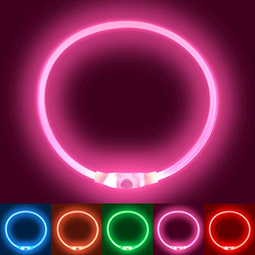 LED Collar Perro Collar de Seguridad, Collar de Perro de Mascota, Collar Luminoso Perro de Mascota, USB Recargable Collar de Seguridad para Mascotas Impermeable hasta (Pink)