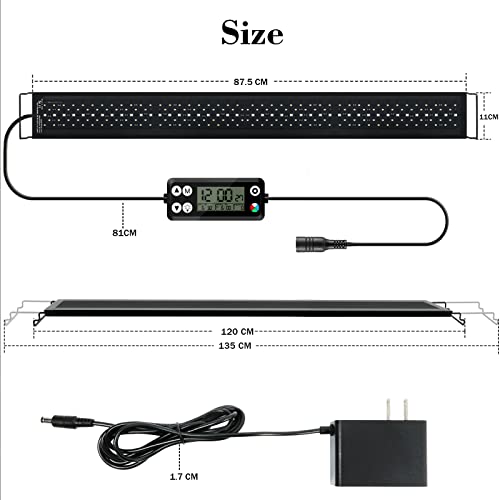 LED Luces para Acuario con temporizador, 42W Iluminación LED para Acuarios Plantados Lámpara, 120cm 2815 Lumen IP68 Impermeable para Acuarios de Agua Dulce con soporte extensible