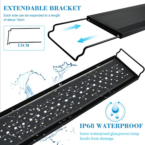 LED Luces para Acuario con temporizador, 42W Iluminación LED para Acuarios Plantados Lámpara, 120cm 2815 Lumen IP68 Impermeable para Acuarios de Agua Dulce con soporte extensible