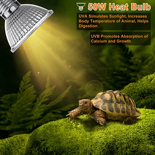 LEDBOKLI 50W Lampara Tortuga, E27 UVB UVA Bombillas de Calor para Reptiles, Lampara Terrario Tortugas Lampara Tortugas de Agua para Ranas, Lagarto, Camaleones