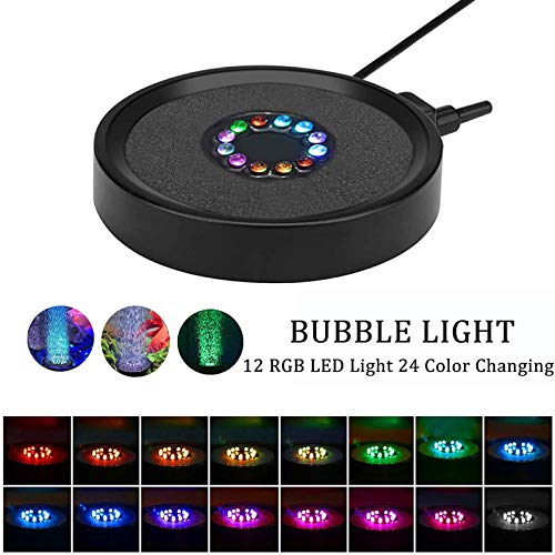 LEDGLE Acuario Aire Piedra, Burbujas Acuario Luces Sumergibles para Peces, RGB Iluminación Luz del Acuario Cambio de Color Automático 24 Decoración de LED Luces Sumergibles con Filtro para Burbujas